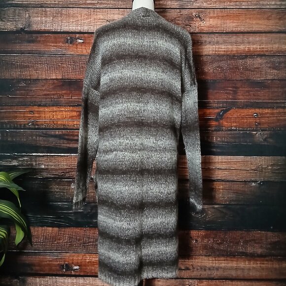 Sonoma Duster Cardigan Sweater L Open Front Long Brown Ombre Striped - Picture 4 of 9